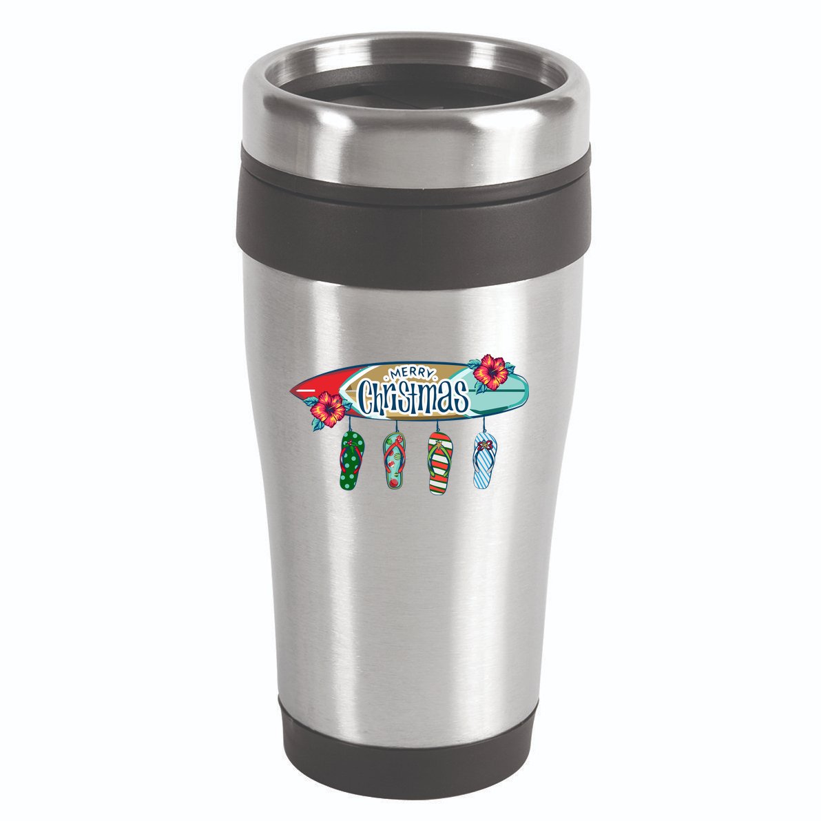 Christmas In July Surf Board Flip Flops 16oz Travel Tumbler