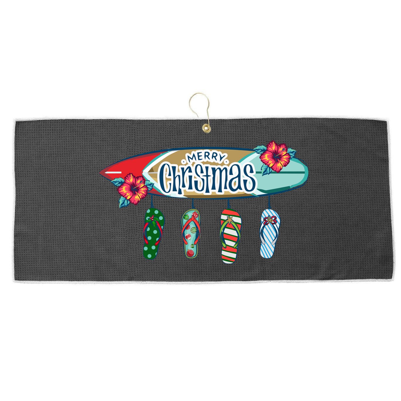 Christmas In July Surf Board Flip Flops Large Microfiber Waffle Golf Towel