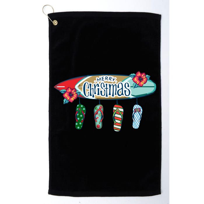 Christmas In July Surf Board Flip Flops Golf Towel