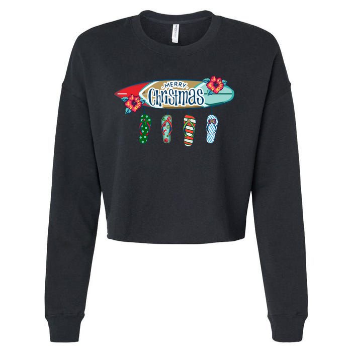 Christmas In July Surf Board Flip Flops Cropped Pullover Crew
