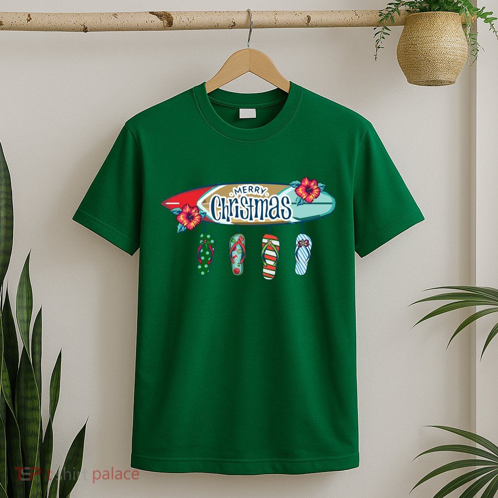 Christmas In July Surf Board Flip Flops T-Shirt
