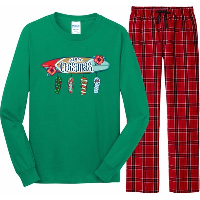 Christmas In July Surf Board Flip Flops Long Sleeve Pajama Set