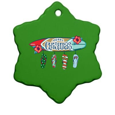 Christmas In July Surf Board Flip Flops Ceramic Star Ornament