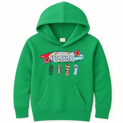 Christmas In July Surf Board Flip Flops Kids Hoodie