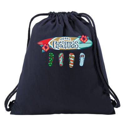 Christmas In July Surf Board Flip Flops Drawstring Bag