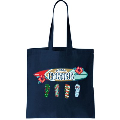 Christmas In July Surf Board Flip Flops Tote Bag