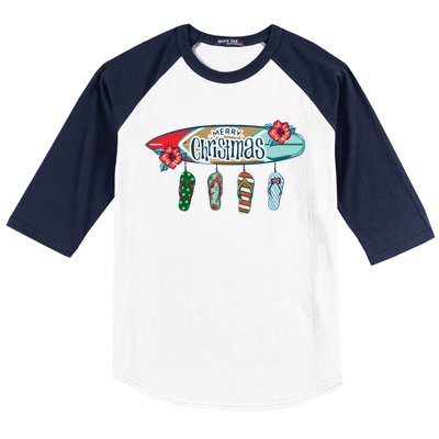 Christmas In July Surf Board Flip Flops Baseball Sleeve Shirt