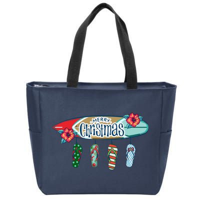 Christmas In July Surf Board Flip Flops Zip Tote Bag