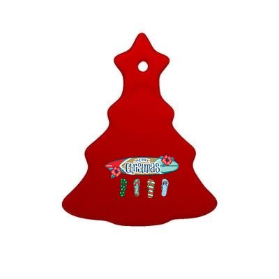 Christmas In July Surf Board Flip Flops Ceramic Tree Ornament