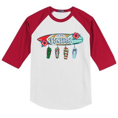 Christmas In July Surf Board Flip Flops Kids Colorblock Raglan Jersey