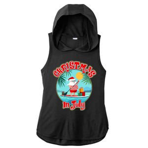 Christmas In July Surfer Santa Claus  Ladies PosiCharge Tri-Blend Wicking Draft Hoodie Tank