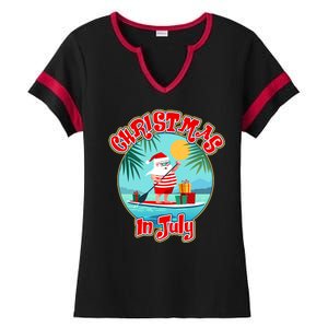 Christmas In July Surfer Santa Claus  Ladies Halftime Notch Neck Tee