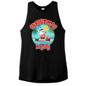 Christmas In July Surfer Santa Claus  Ladies PosiCharge Tri-Blend Wicking Tank