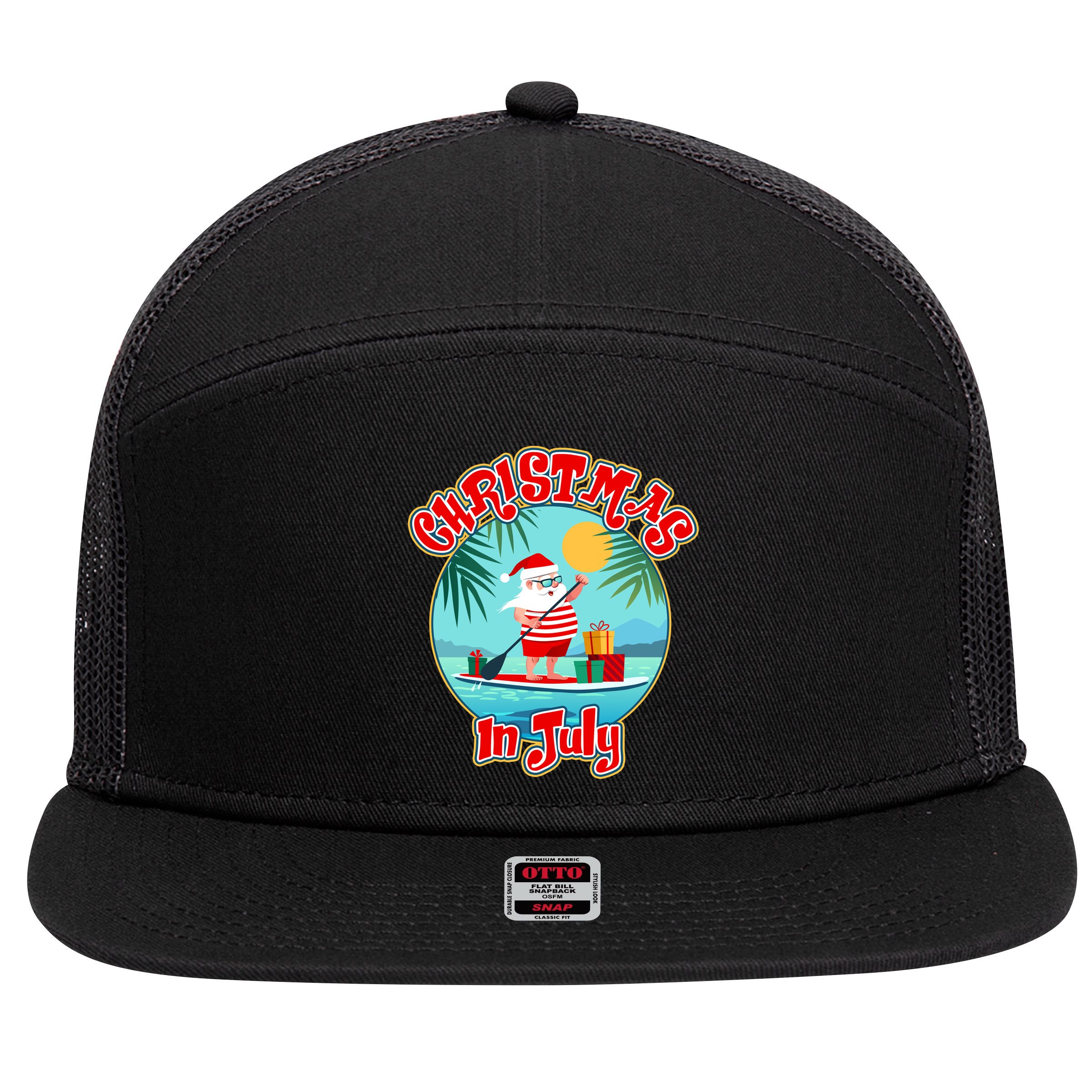 Christmas In July Surfer Santa Claus  7 Panel Mesh Trucker Snapback Hat