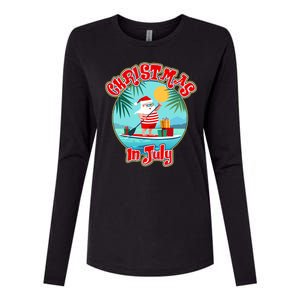 Christmas In July Surfer Santa Claus  Womens Cotton Relaxed Long Sleeve T-Shirt