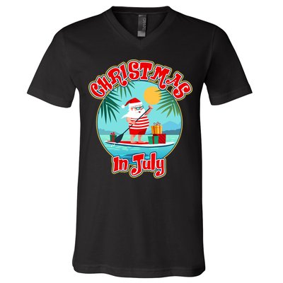 Christmas In July Surfer Santa Claus  V-Neck T-Shirt