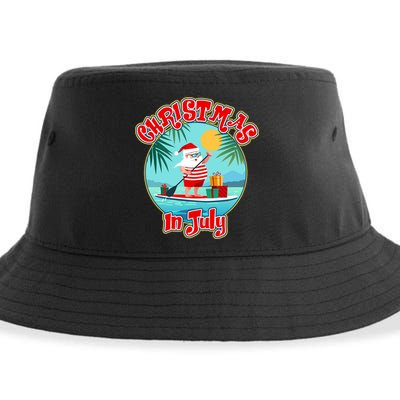 Christmas In July Surfer Santa Claus  Sustainable Bucket Hat