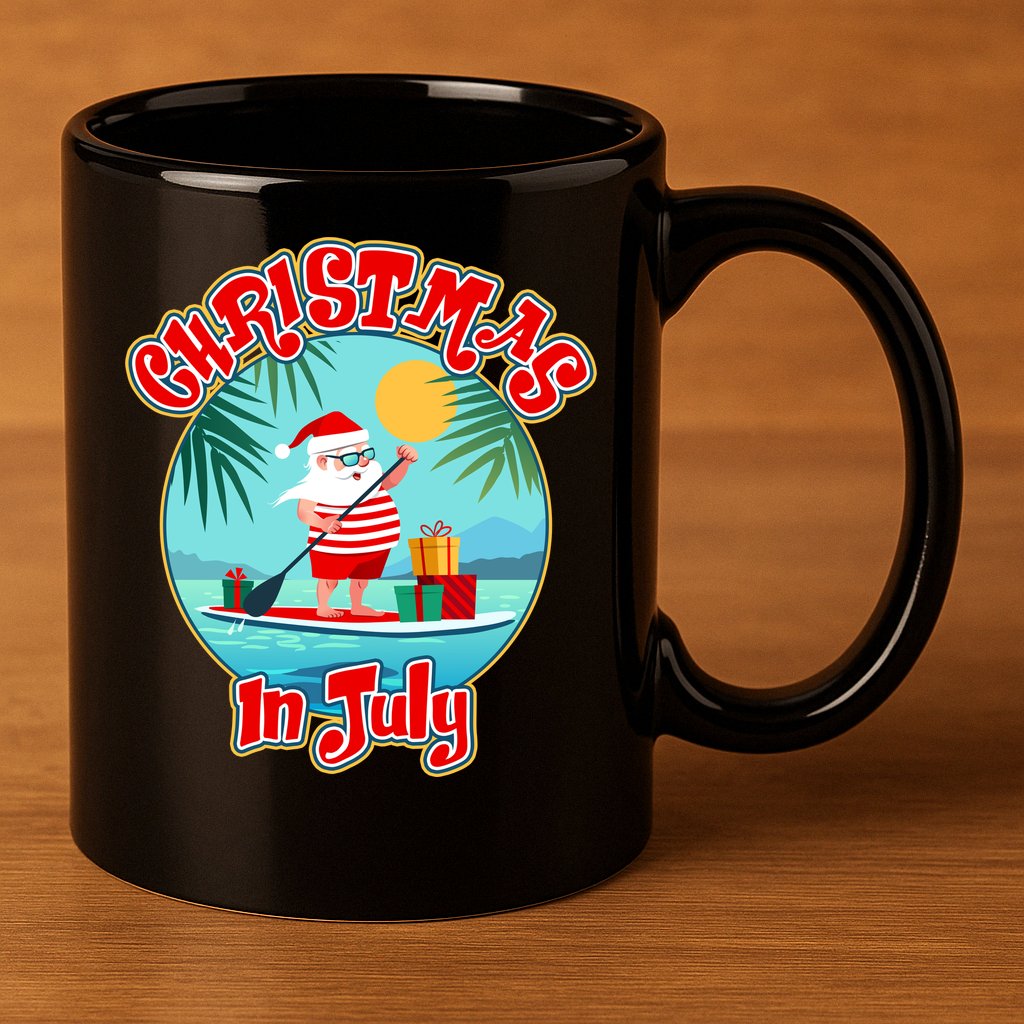 Christmas In July Surfer Santa Claus  11oz C Handle Ceramic Mug