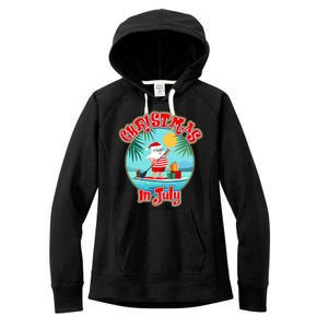 Christmas In July Surfer Santa Claus  Women's Fleece Hoodie