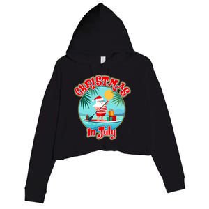 Christmas In July Surfer Santa Claus  Crop Fleece Hoodie