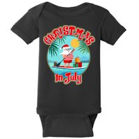 Christmas In July Surfer Santa Claus  Baby Bodysuit