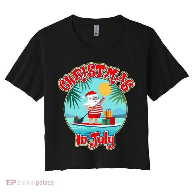 Christmas In July Surfer Santa Claus  Crop Top
