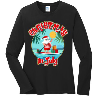 Christmas In July Surfer Santa Claus  Ladies Long Sleeve Shirt