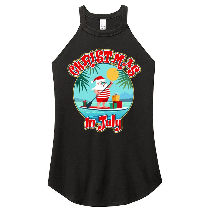 Christmas In July Surfer Santa Claus  Women's Perfect Tri Rocker Tank