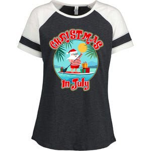 Christmas In July Surfer Santa Claus  Enza Ladies Jersey Colorblock Tee