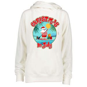 Christmas In July Surfer Santa Claus  Womens Funnel Neck Pullover Hood