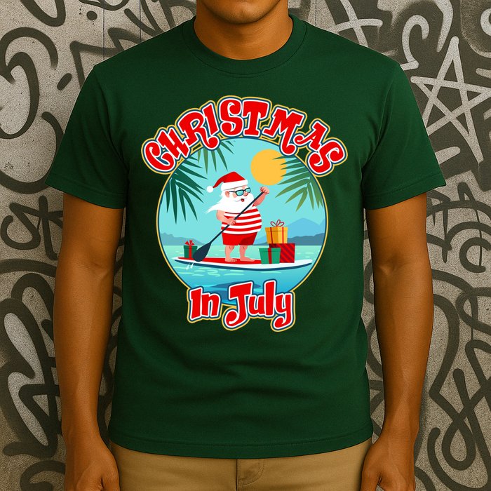 Christmas In July Surfer Santa Claus  T-Shirt