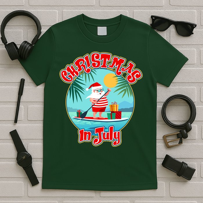 Christmas In July Surfer Santa Claus  T-Shirt