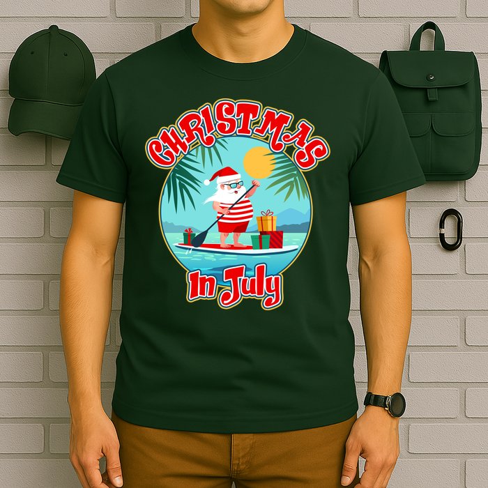Christmas In July Surfer Santa Claus  T-Shirt
