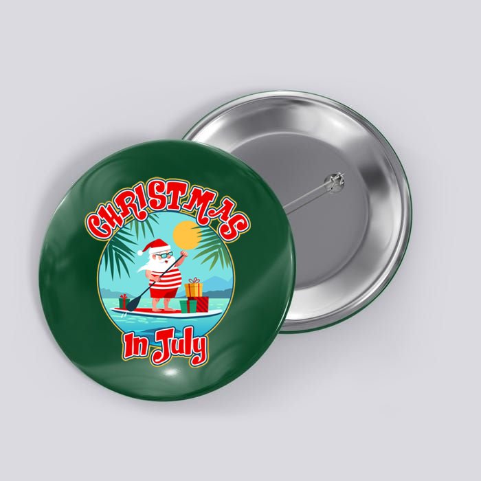 Christmas In July Surfer Santa Claus  Button