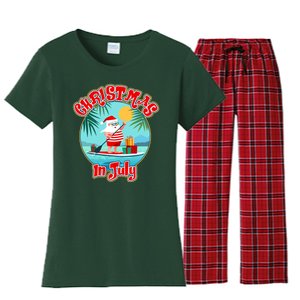 Christmas In July Surfer Santa Claus  Women's Flannel Pajama Set