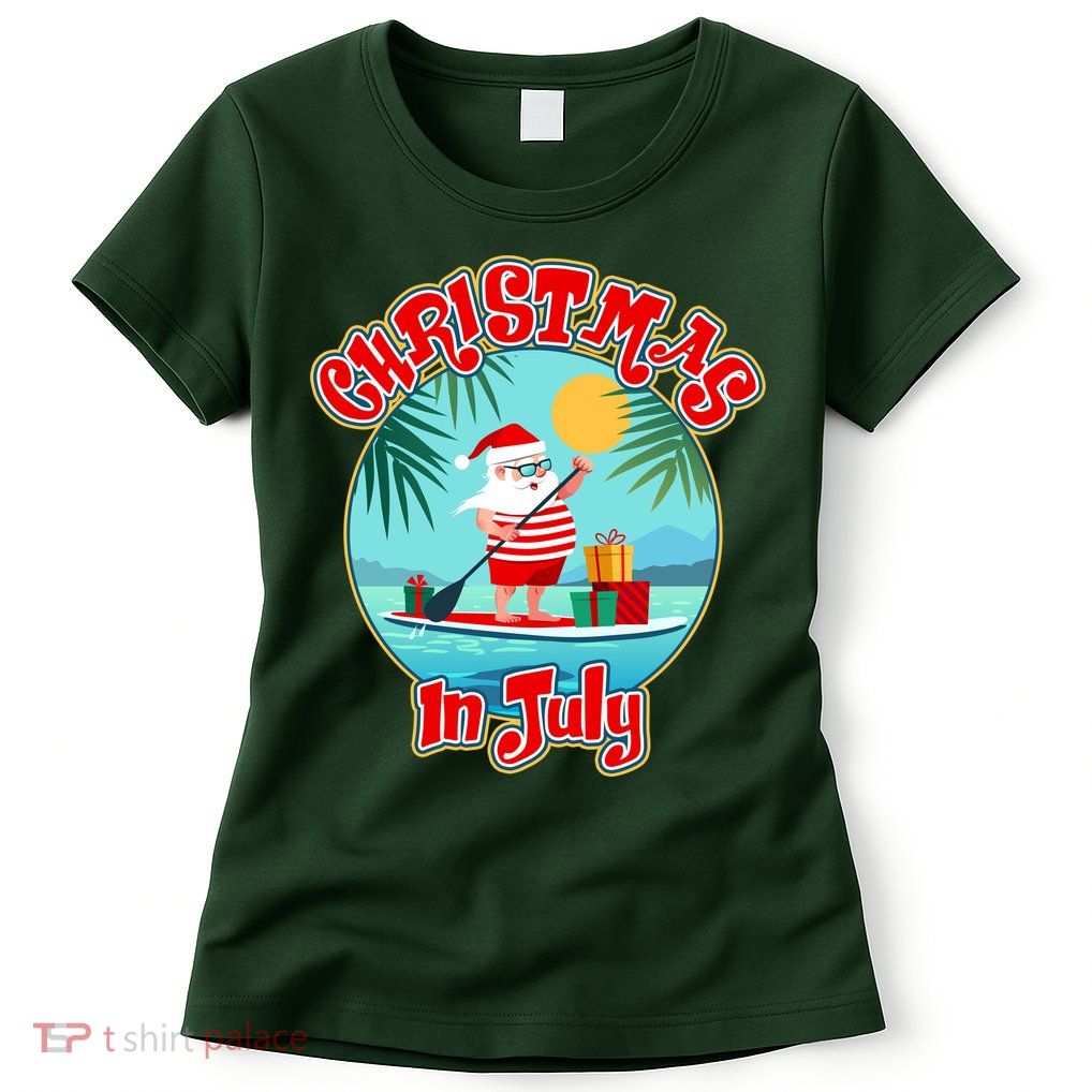 Christmas In July Surfer Santa Claus  Womens T-Shirt