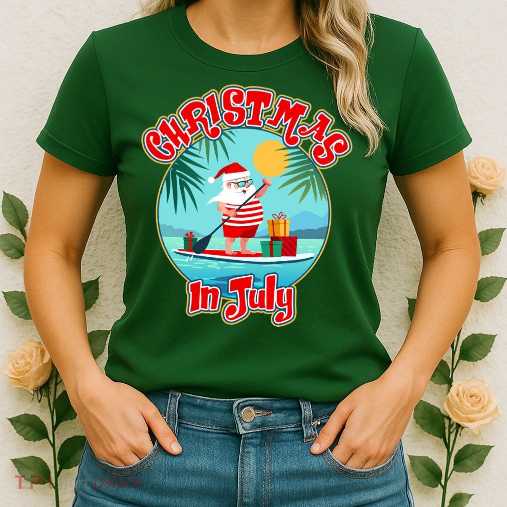 Christmas In July Surfer Santa Claus  Womens T-Shirt