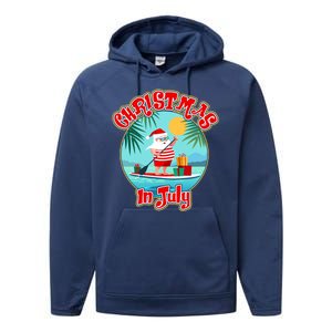 Christmas In July Surfer Santa Claus  Performance Fleece Hoodie