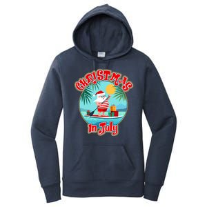 Christmas In July Surfer Santa Claus  Women's Pullover Hoodie