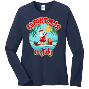 Christmas In July Surfer Santa Claus  Ladies Long Sleeve Shirt