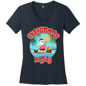 Christmas In July Surfer Santa Claus  Women's V-Neck T-Shirt