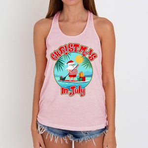 Christmas In July Surfer Santa Claus  Women's Knotted Racerback Tank