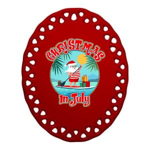 Christmas In July Surfer Santa Claus  Ceramic Oval Ornament