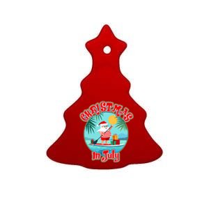 Christmas In July Surfer Santa Claus  Ceramic Tree Ornament