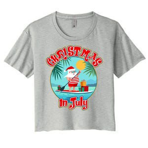 Christmas In July Surfer Santa Claus  Women's Crop Top Tee