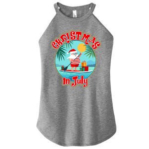 Christmas In July Surfer Santa Claus  Women's Perfect Tri Rocker Tank