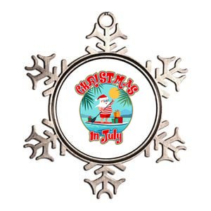 Christmas In July Surfer Santa Claus  Metallic Star Ornament