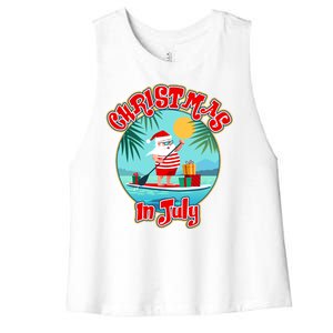 Christmas In July Surfer Santa Claus  Women's Racerback Cropped Tank