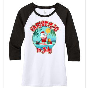 Christmas In July Surfer Santa Claus  Women's Tri-Blend 3/4-Sleeve Raglan Shirt