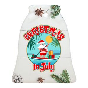 Christmas In July Surfer Santa Claus  Ceramic Bell Ornament